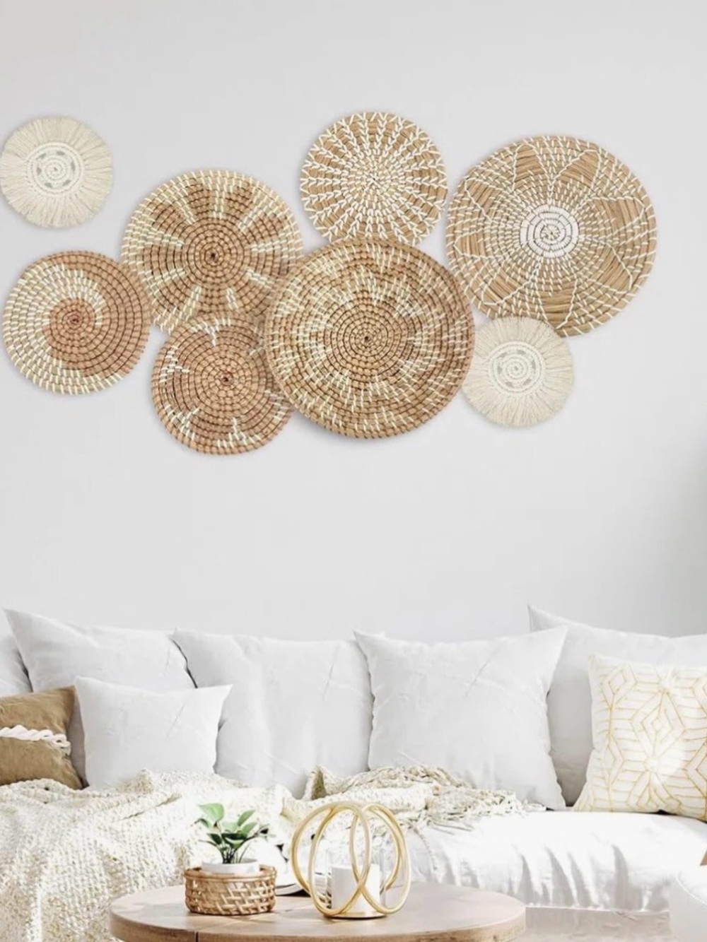 Bungalow Rose Woven Round Wall Basket Set - Brown & Cream